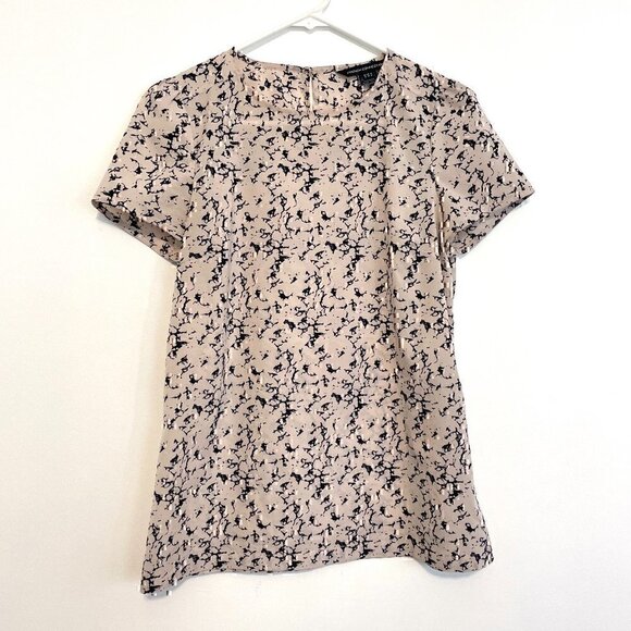 FRENCH CONNECTION Marble Print Blouse Blush Nude / Pink Navy Blue Short Sleeve 4 - Picture 2 of 11